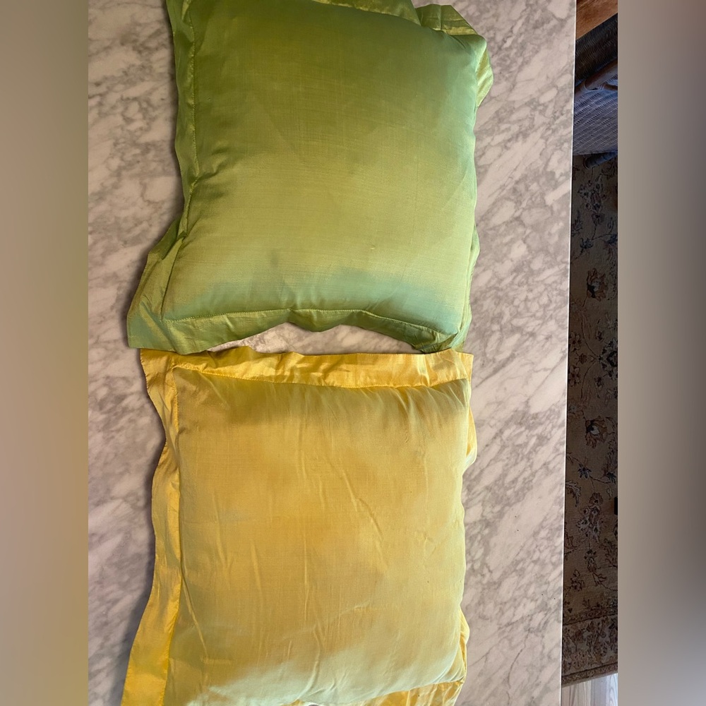 Green and Yellow Silk Pillow Covers